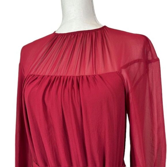 Slate & Willow Rose Illusion Dress Chiffon Lined Elastic Waist Red Womens Size 6 - Picture 3 of 14